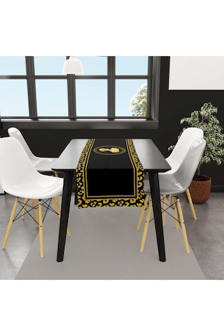 Siyah Büst Detaylı Runner 140x45cm İnce Keten, Uluslararası Yıkama Ve Solmama Sertifikası Çok Renkli