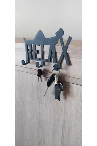 Metal Siyah Relax Yazılı Dekoratif Anahtar Askısı, Askılık, Anaht Diğer