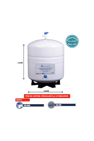 Su Arıtma Tankı – 12 Lt (3,2 Galon) Paslanmaz Metal + Vanalı ve Ayak