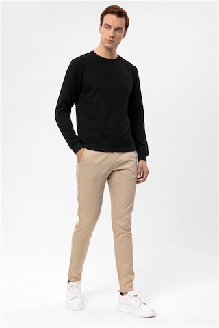 Süvari Siyah Slim Armürlü Bisiklet Yaka Sweatshirt Siyah