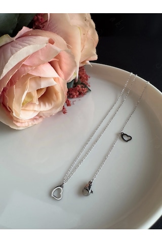 Kalp Figürlü Çocuk Kolye Ve Bileklik Takımı Karma Serisi Silver