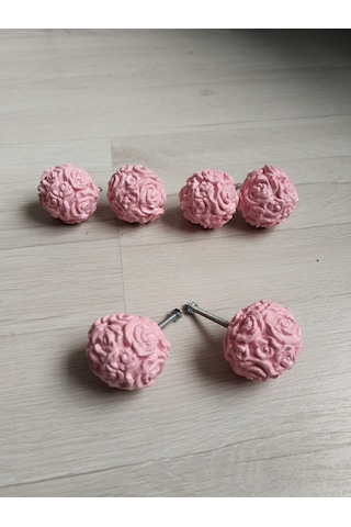 Dafniart 6 Lı Pembe Gül Topu Şeklinde Çekmece Dolap Kulpu, 4-5 Cm, Açık Pembe