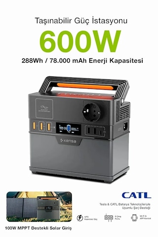 600w Taşınabilir Güç İstasyonu 78000 Mah Kablosuz Şarjlı Solar Destekli App Kontrollü 288wh Kapasite