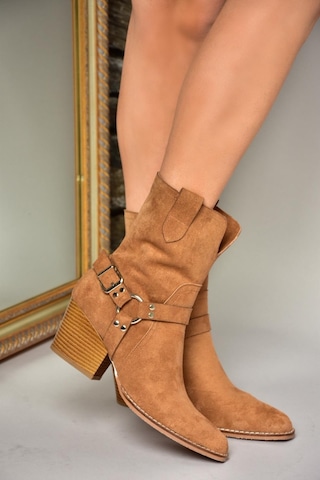 Fox Shoes T296094002 Taba Süet Kovboy Model Kalın Tabanlı Kadın Bot Taba-Süet Taba