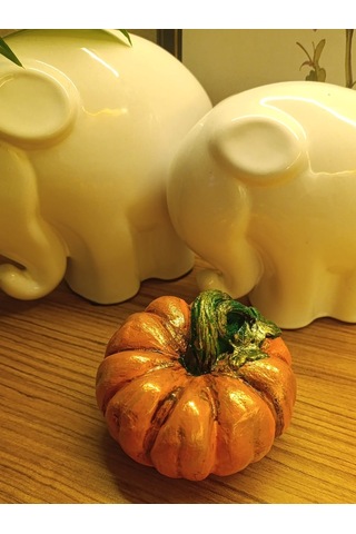 Büyük Boy El Boyaması Turuncu Kabak Biblo-dekoratif Ev Ürünü-rustik Hasat Kabak Figürü Turuncu