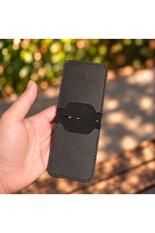 Hemlabel El Yapımı Hakiki Deri Para Klipsli Kartlık Cüzdan Minimal Erkek Cüzdanı Kişiselleştirilebilir Siyah