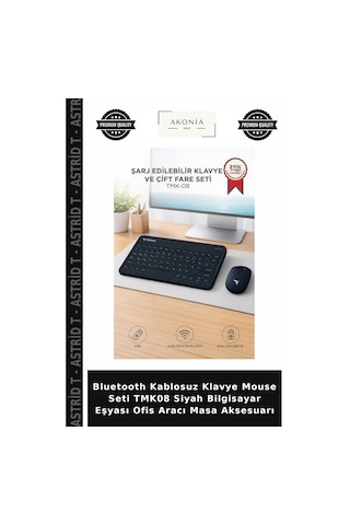Bluetooth Kablosuz Klavye Mouse Seti Tmk08 Siyah Bilgisayar Eşyası Ofis Aracı Masa Aksesuarı Diğer