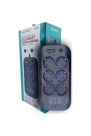 Fulltech Termal Akım Korumalı, Çocuk Korumalı, 6'lı 2 Mt Uzatma K