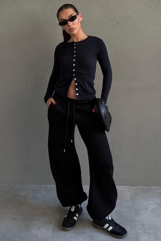 Siyah Geniş Paça Rahat Kalıp Lastikli Eşofman Altı Mg2581 SiYAH