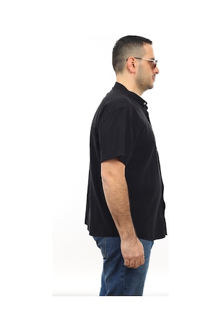 Tousus Erkek Büyük Beden Siyah Renk Pamuk Hakim Yaka Cepli Kısa Kol Gömlek Kk-8019-tss