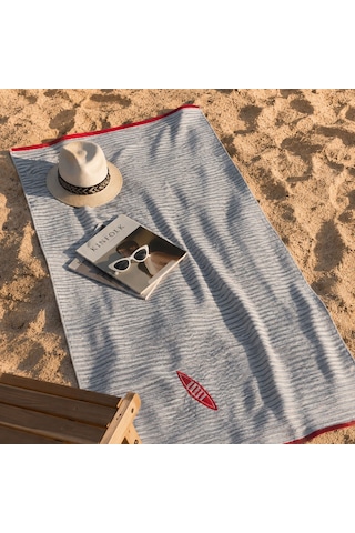 Soft Mare Plaj Havlusu - Ekru / Mavi - 70x140 Cm Çok Renkli