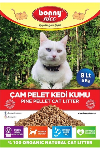 Bonny Nice Doğal Pellet Çam Peleti Kalın Kedi Kumu 3 x 9 L