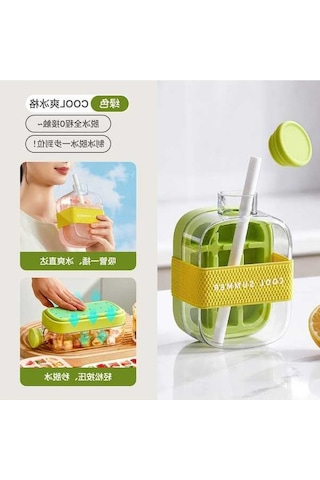 Pazly Cool Ev Tipi Taşınabilir Pipetli Buz Kalıbı Bardak 500 Ml Yeşil, Buzlu Keyif Yeşil