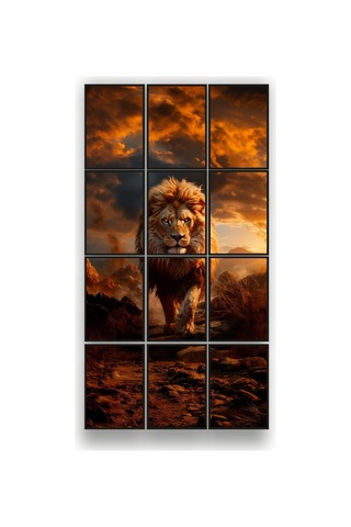 12 Parça Sarı Aslan Çerçeve Görünümlü Mdf Tablo Duvar Süsü Hediyelik Eşya 45cm X 85cm Renkli - 602504361 Renkli