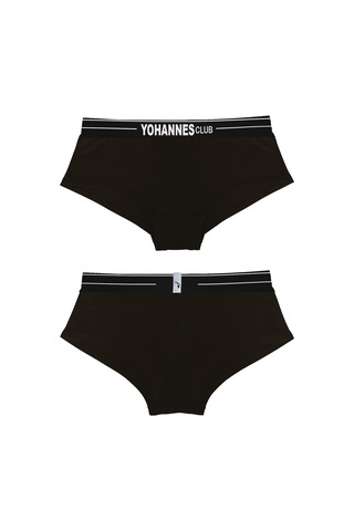 Yohannes Club, Kadın Pamuklu İç Çamaşırı Takımı, Renk Seçenekli, Üçgen Sütyen-kemerli Boyshort-boxer Külot Siyah
