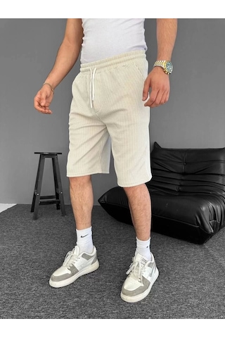 Su Yolu Çizgili Ön Arka Cepli Şort Yazlık Nefes Alabilir - Bej Bej
