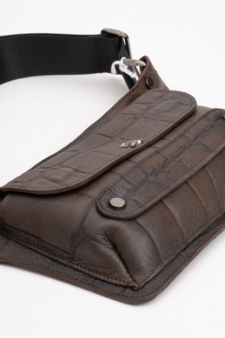 Dericlub Joymax Unisex Bodybag Çanta Gerçek Deri Croko Kahve