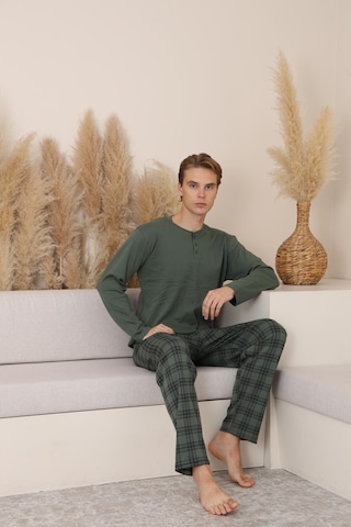 Mutlu City Erkek İnterlok Rahat Kalıp Sıfır Yaka Pamuk Pijama Takımı 6772 Haki