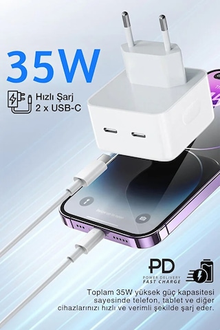 Pd 50w Lightning Hızlı Şarj Başlığı + Kablo Apple Uyumlu Uyumlu iPhone Uyumlu Güç Koruma Çipli 1 Adet