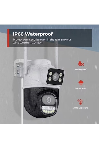 3mp+3mp Çift Lensli Wifi Ptz Kamera 360 Gece Görüş Ip66 Su Geçirmez İki Yönlü Ses Kamera