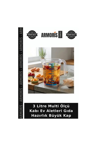 3 Litre Multi Ölçü Kabı Ev Aletleri Gıda Hazırlık Büyük Kap Çok Renkli