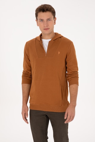 U.S. Polo Assn. Erkek Regular Fit Yarım Fermuarlı Kapüşonlu Camel Sweatshirt 50316391-VR233