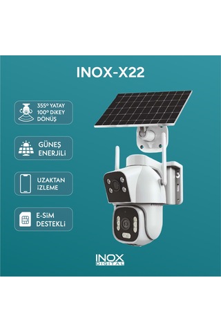 Solar Güneş Enerjili İnox X22 2+2 Mp Çift Lensli 4g Esım Black Light Aov Ptz Güvenlik Kamerası