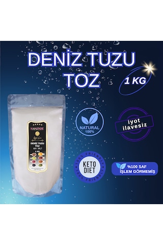 Hanzade Bitkisel Saf Deniz Tuzu Toz Öğütülmüş İyot İlavesiz 1 KG