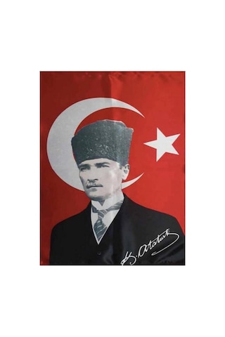 Lona Sanat Türk Bayrağı Kalpaklı Atatürk Posterli Saten Türk Bayrağı K.atatürk İmzalı Türk Bayrağı 70x100 Diğer