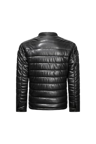 Düz Şişme Mont Hakiki Kuzu Derisi Siyah