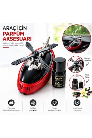 Güneş Enerjili Helikopter Araba Kokusu-kokusu  Araba Süsü Kırmızı - Siyah Set