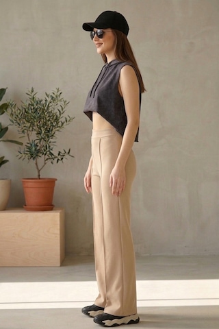 Thiff Gymwear Kadın Modal Önü Çimalı Bol Paça Palazzo Pantolon Bej