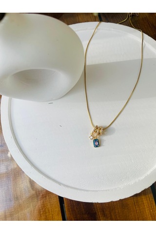 Zirkon Taşlı Charm Model Çelik Kolye