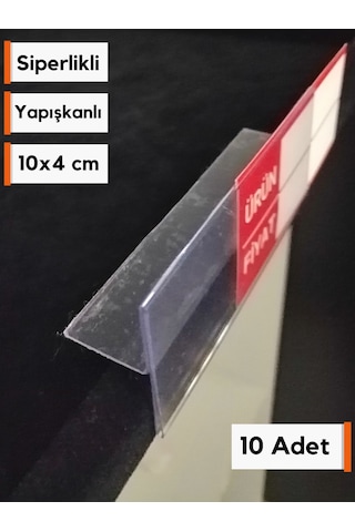 10 Adet Pvc Etiketlik Dik Siperli Yapışkanlı 10x4 Cm Raf Önü
