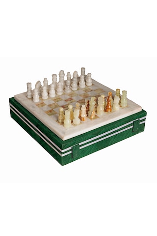 12 İnç El Yapımı Oniks Doğal Taş Satranç Takımı - Şık Hediyelik