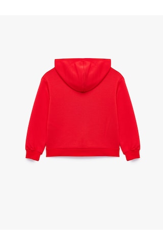 Koton Cepli Uzun Kollu Baskılı Oversize Kapşonlu Fermuarlı Sweatshirt Kırmızı 7wkg10018ak