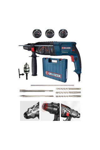 Graizer GRZ3000 3000 W Kırıcı Delici Matkap + Yedek Mandren + 5 Parça Uç Seti