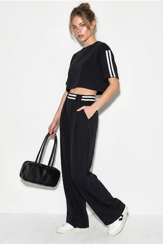 Shade Kadın Çizgi Detaylı Crop Bluzlu Yüksek Bel Modal Takım 4136 60286285 - Siyah