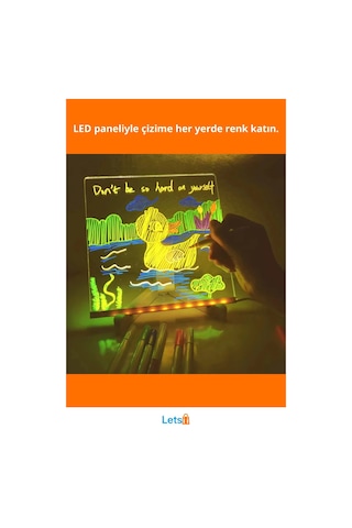 Led Aydınlatmalı Tahta Yazı Ve Çizim 20x20 Cm Küçük Boy Çok Renkli