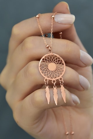 Papatya Silver 925 Ayar Rose Altın Kaplama Plaka Kesim Gümüş Rüya Kapanı Kolye