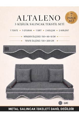 Altaleno 3 Kişilik 150 48 Cm Süngerli Bahçe Balkon Salıncak Minderi Yıkanabilir Kılıflı, Tenteli Keten Kumaş Tekstil Seti 24 Dns 8 Cm Orta Sert Sünger Gri