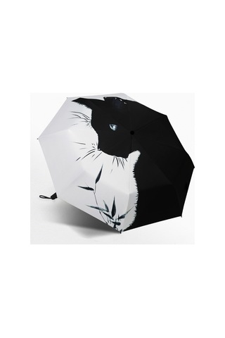 Siyah Beyaz Kedi Desenli Katlanır Şemsiye, Yağmur Geçirmez Güneş Koruması Uv Koruması Seyahat Şemsiyesi Kedi Desenli Otomatik Şemsiye Diğer