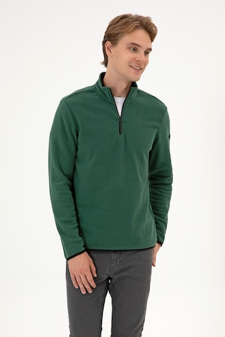 U.S. Polo Assn. Erkek Regular Fit Koyu Yeşil Polar Yarım Fermuarlı Basic Sweatshirt 50313777-VR079