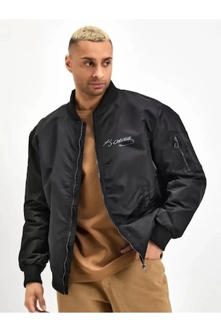 Zenna Tarz Unisex Uzun Kol Baskılı Bomber Ceket - Siyah