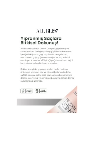 All Bliss Bitkisel Saç Bakım Serumu 50 Ml Yıpranmış Saçlar İçin Onarıcı Ve Parlatıcı Bakım Jojoba, Gül Yağı, Macadamia