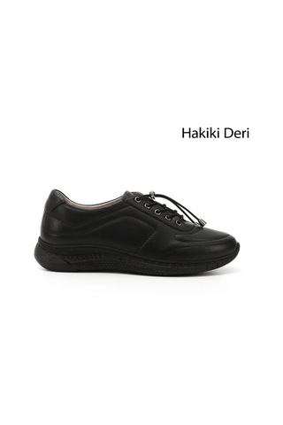 Hakiki Deri Lastik Bağcık Ortopedik Ayakkabı Siyah