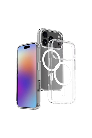 Apple Uyumlu iPhone 17 Pro Max Kılıf M-safe Şarj Özellikli Şeffaf Sert Pc Zore Embos Kapak Seffaf