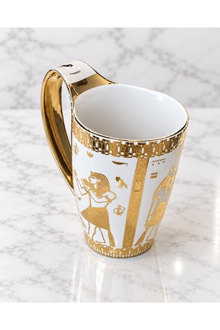 Antik Mısır Anubis Ve Firavun Motifli Seramik Kupa Çok Renkli