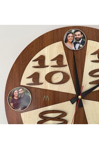 4 Fotoğraflı Özel Tasarım Ahşap Duvar Saati Kişiye Özel Hediye-730 04