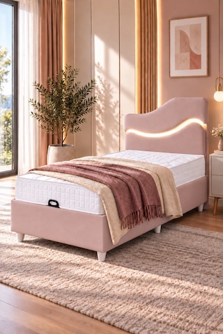 Setay İkili Baza Seti, Merry Ledli Tek Kişilik Baza Başlık Seti - Pembe 90 x 190